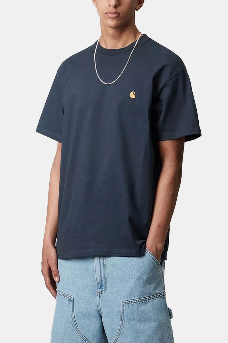 Carhartt WIP Short Sleeve Chase T-Shirt (Dusky Blue/Gold) | T-Shirts