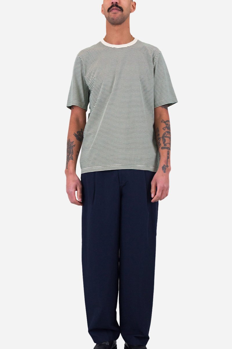 Folk 1x1 Stripe T-Shirt (Phthalo Green/Ecru) | Shirts