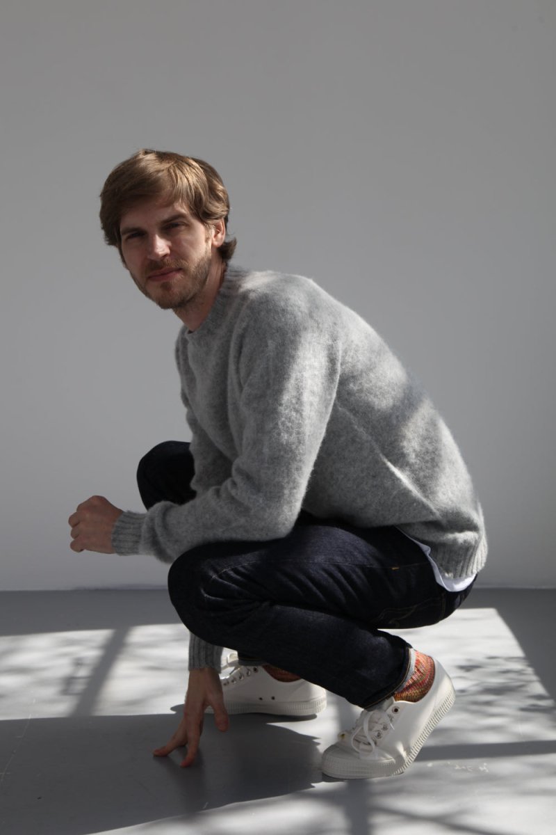 Half-Dozen Double Brushed Crew Neck Knitted Jumper - Silver Grey