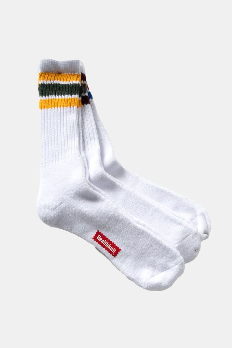 Healthknit 3 Pack 3 Line Crew Socks (Red/Green/Grey) | Socks