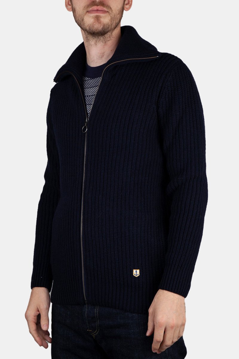 Armor Lux 2x2 Ribbed Zipped Knit (Navy) | Knitwear