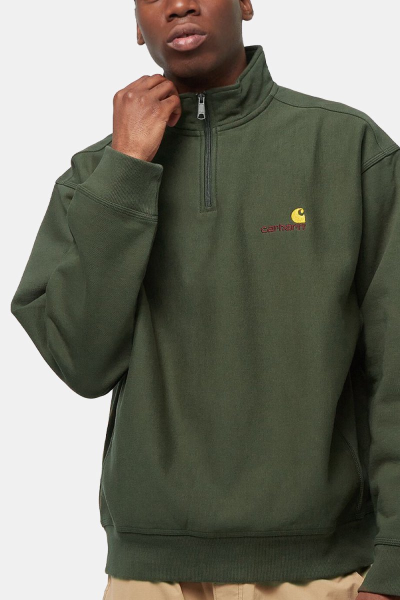 Carhartt Half Zip American Script Sweatshirt (Plant Green) | Sweaters