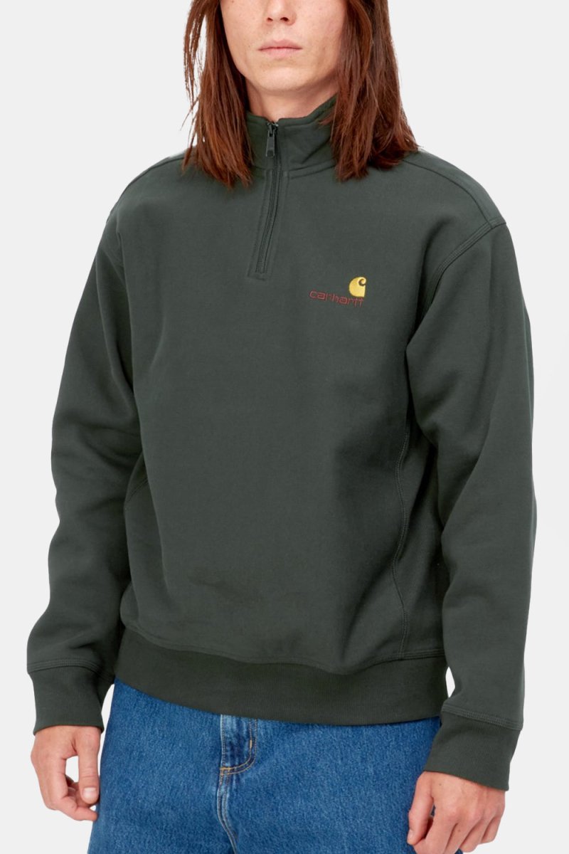 Carhartt WIP Half Zip American Script Sweatshirt (Dark Cedar) | Sweaters