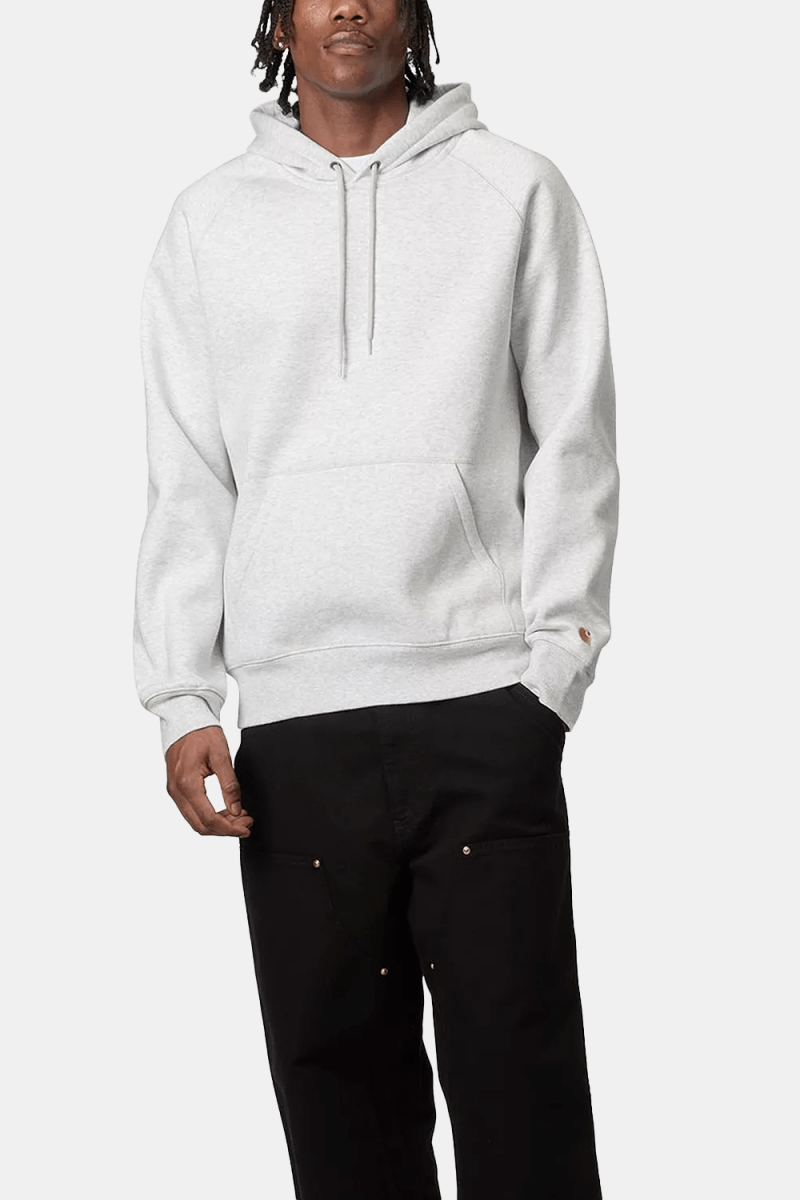 Carhartt WIP Hooded Chase Sweatshirt (Ash Heather/Gold) | Sweaters