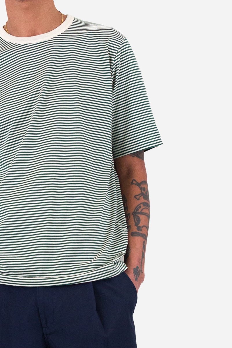 Folk 1x1 Stripe T-Shirt (Phthalo Green/Ecru) | Shirts