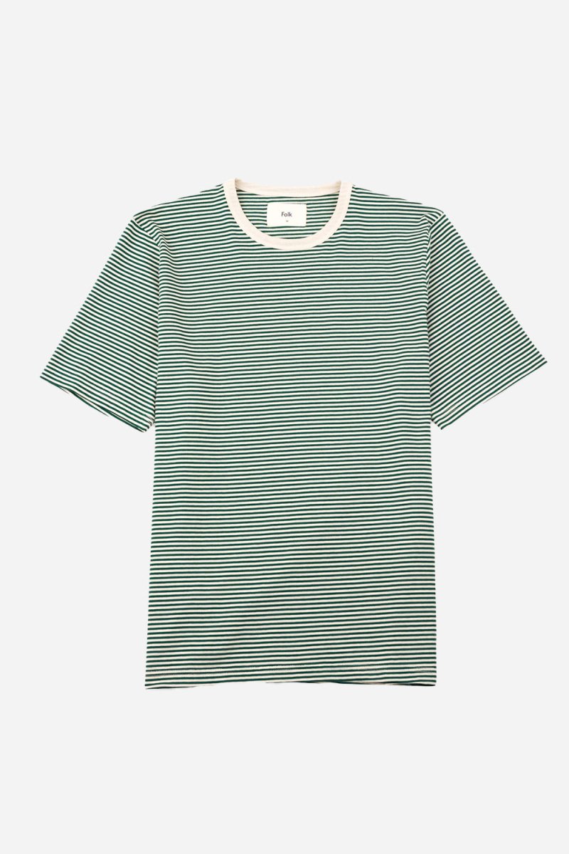Folk 1x1 Stripe T-Shirt (Phthalo Green/Ecru) | Shirts