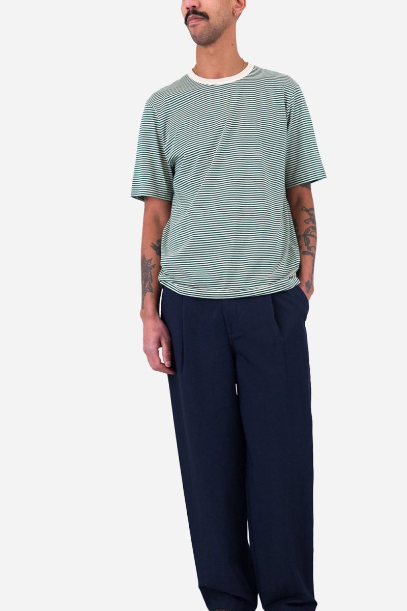 Folk 1x1 Stripe T-Shirt (Phthalo Green/Ecru) | Shirts