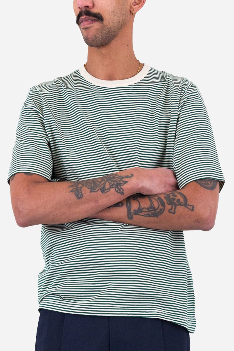 Folk 1x1 Stripe T-Shirt (Phthalo Green/Ecru) | Shirts