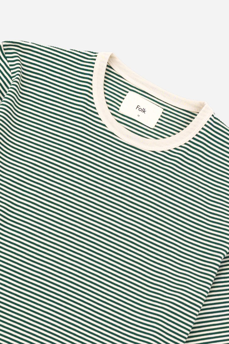Folk 1x1 Stripe T-Shirt (Phthalo Green/Ecru) | Shirts