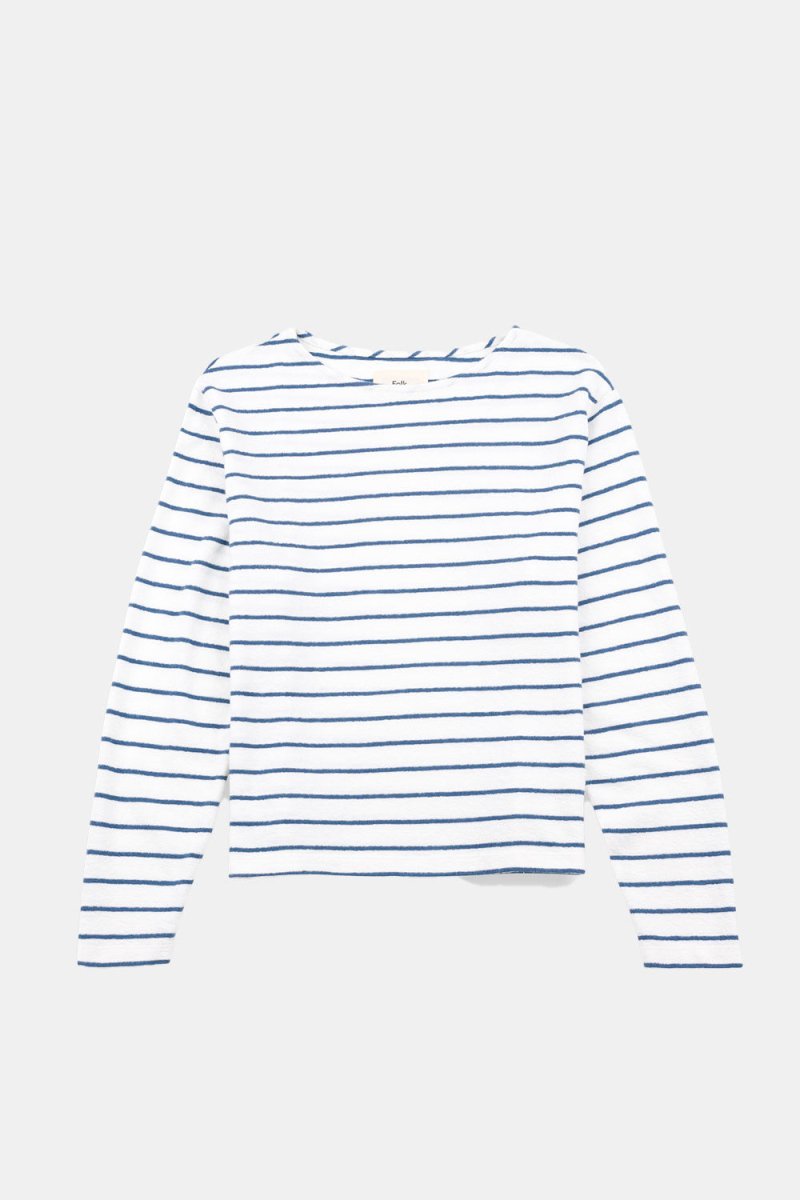 Folk Textured Stripe T-Shirt (Off White/Soft Blue) | Shirts