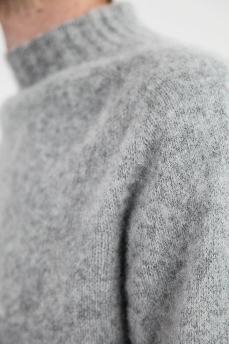 Half Dozen Shaggy Double-Brushed High Neck Crew (Silver Grey) | Knitwear