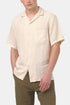 Camisa portuguesa de franela y lino con cuello camp (Crudo) | Camisas