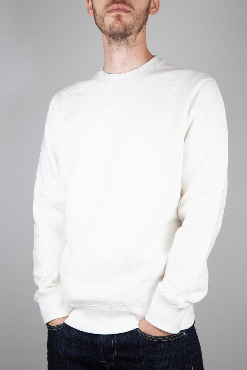 Universal Works Loopback Embroidered Oversized Sweatshirt (Ecru) | Sweaters