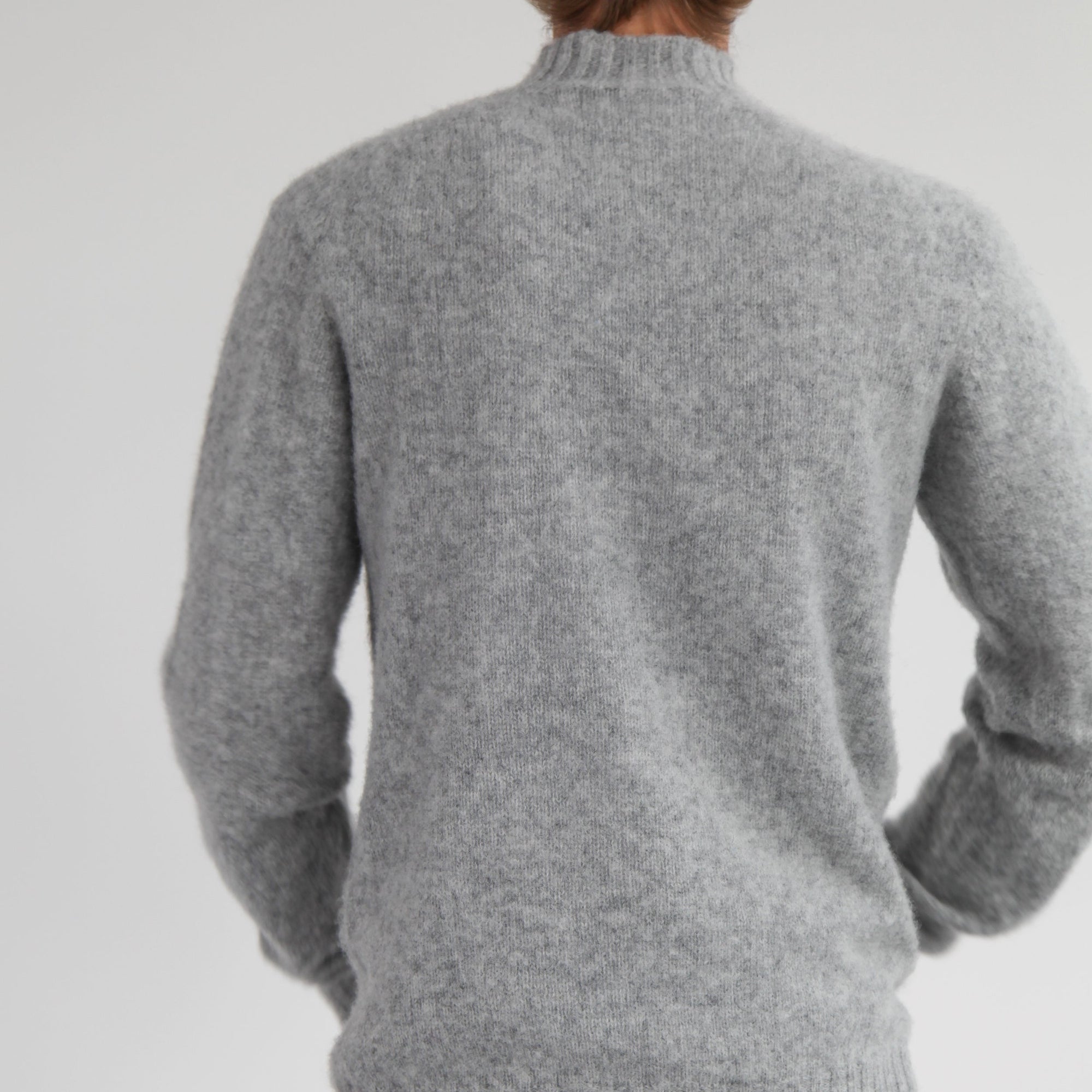 Half Dozen Shaggy Double-Brushed High Neck Crew (Silver Grey) | Number Six
